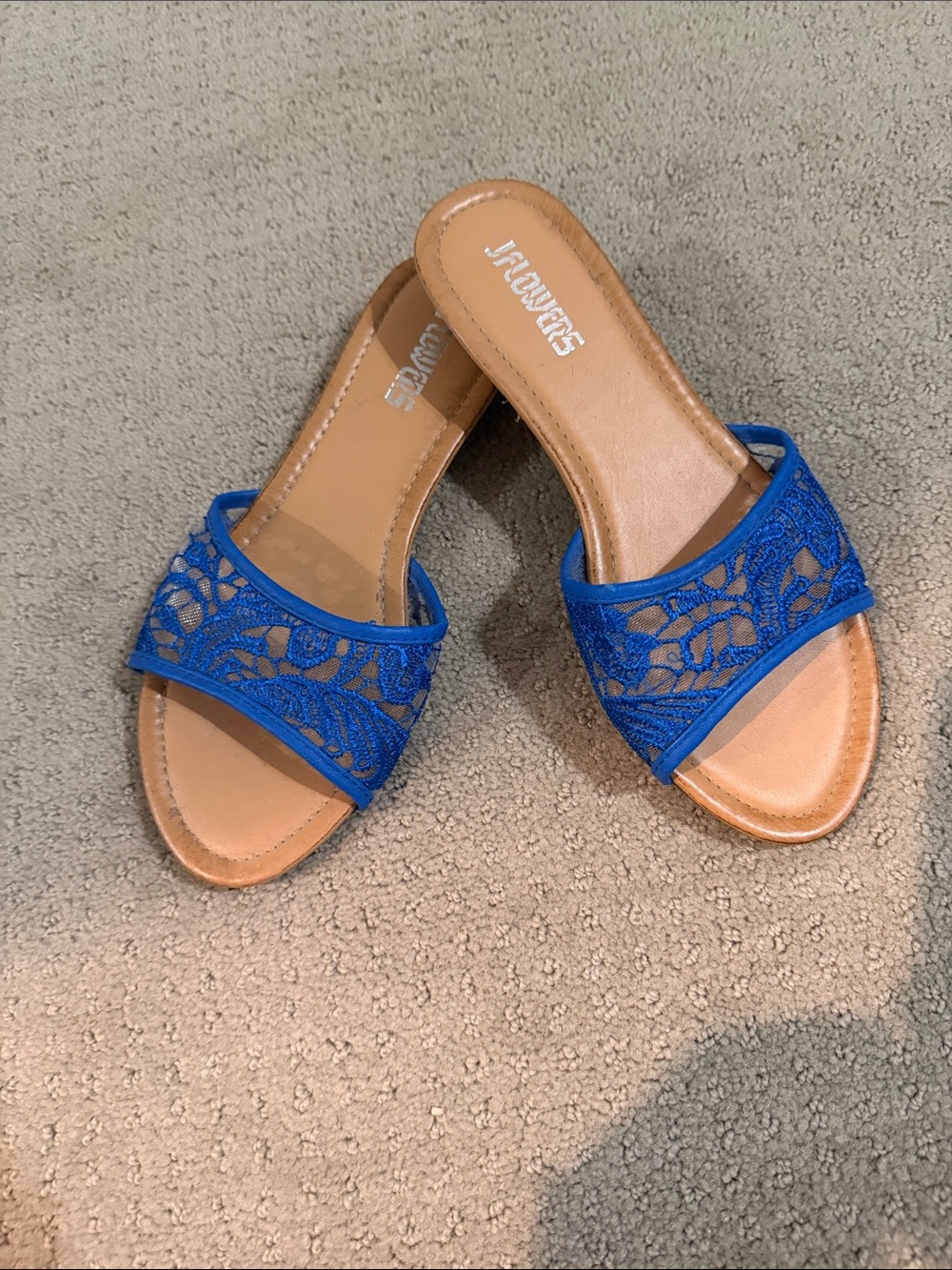 From Italy - Blue Lace Slide Mules - Women's